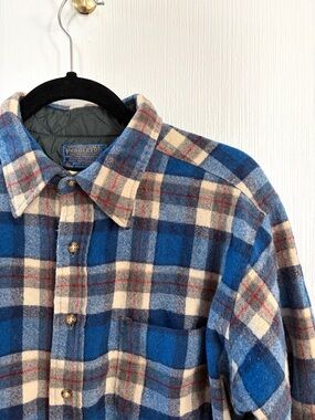 Pendleton Blue Cream and Red Plaid Wool Shirt